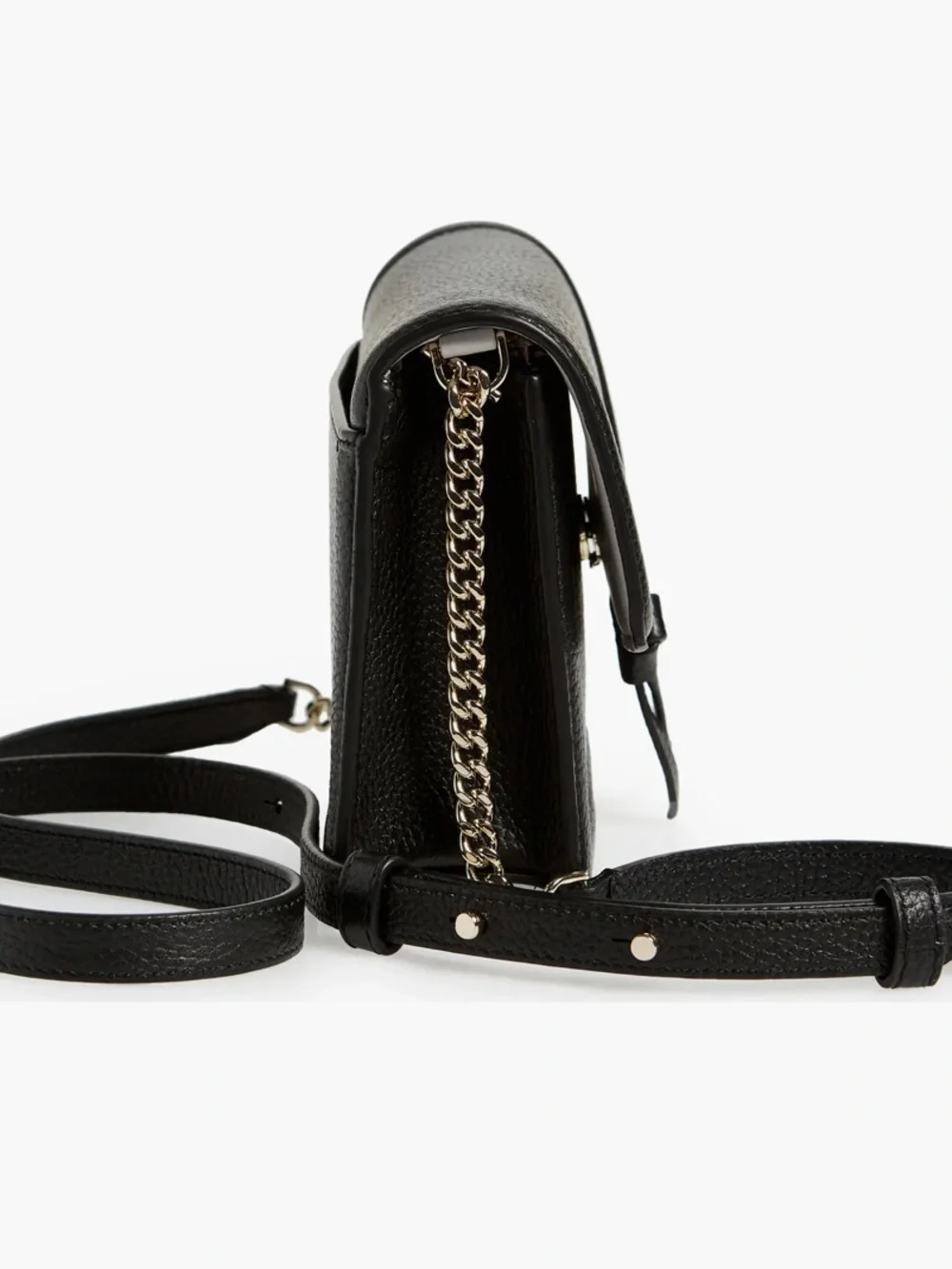🆕 KATE SPADE black crossbody pebbled leather bag purse  gold chain adjustable